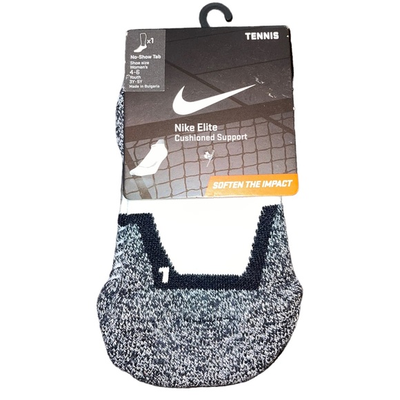 New Nike Elite Cushioned Support No-Show Tab Tennis Socks SX4987 110 - Picture 3 of 4